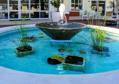 Elegant garden fountain surrounded by tropical plants, installed by Creative Landscapes in Durban